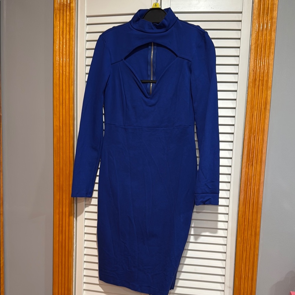 Fashion Nova Blue Ribbed Bodycon Dress Mock Neck